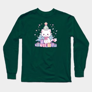 A meowy Christmas (white cat) Long Sleeve T-Shirt